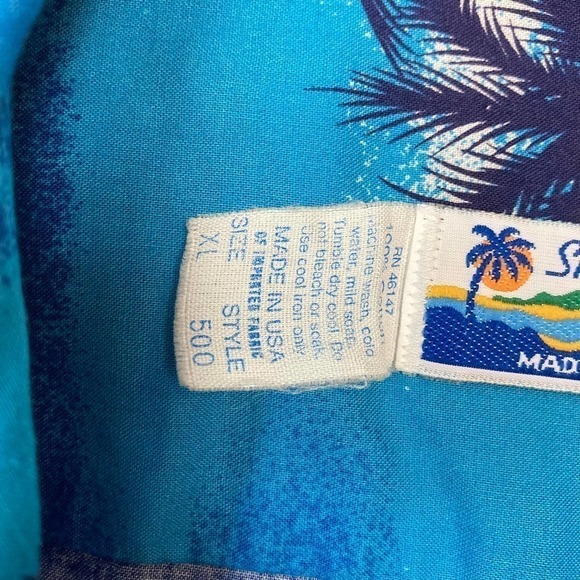𝅺vintage Shoreline Hawaii Blue Beach Sunset Cotton Button Up Shirt Men's Size XL - Picture 4 of 12